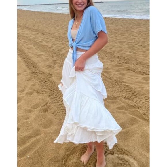 Free People Boho White Ruffled Hem Flowy Asymmetrical Convertible Skirt Dress - Picture 16 of 16